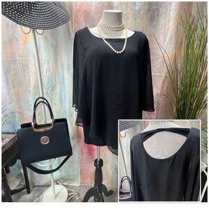 AGB 📌Figure- Friendly Black Chiffon Drape Overlay Top Keyhole Backside